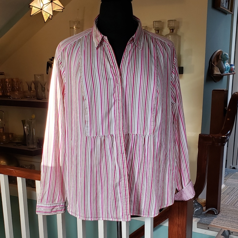 Liz Claiborne Womens Pink Candy Striped Button Front Blouse